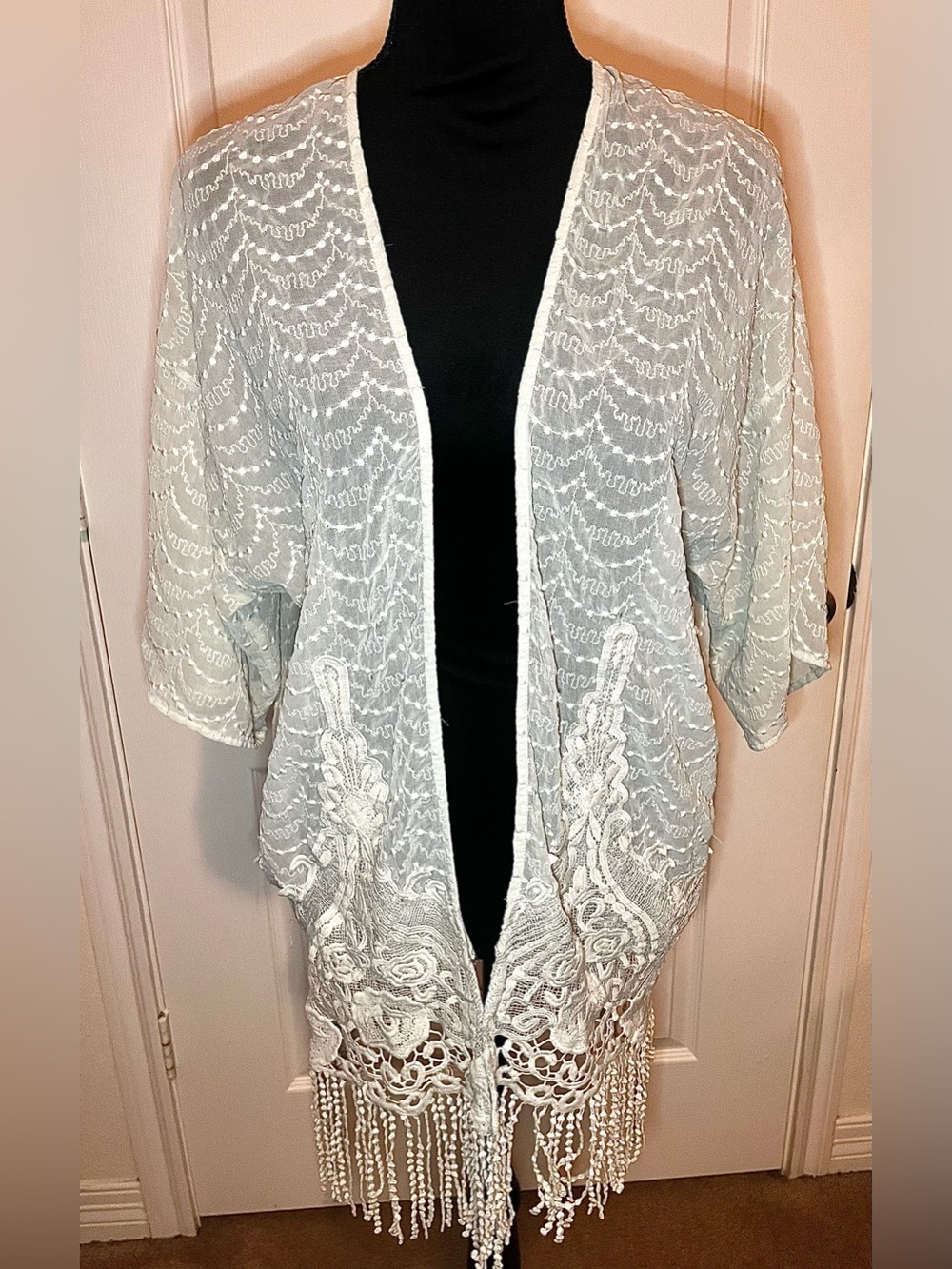 Women's White Lace Fringe Duster Whimsy Magical Boho